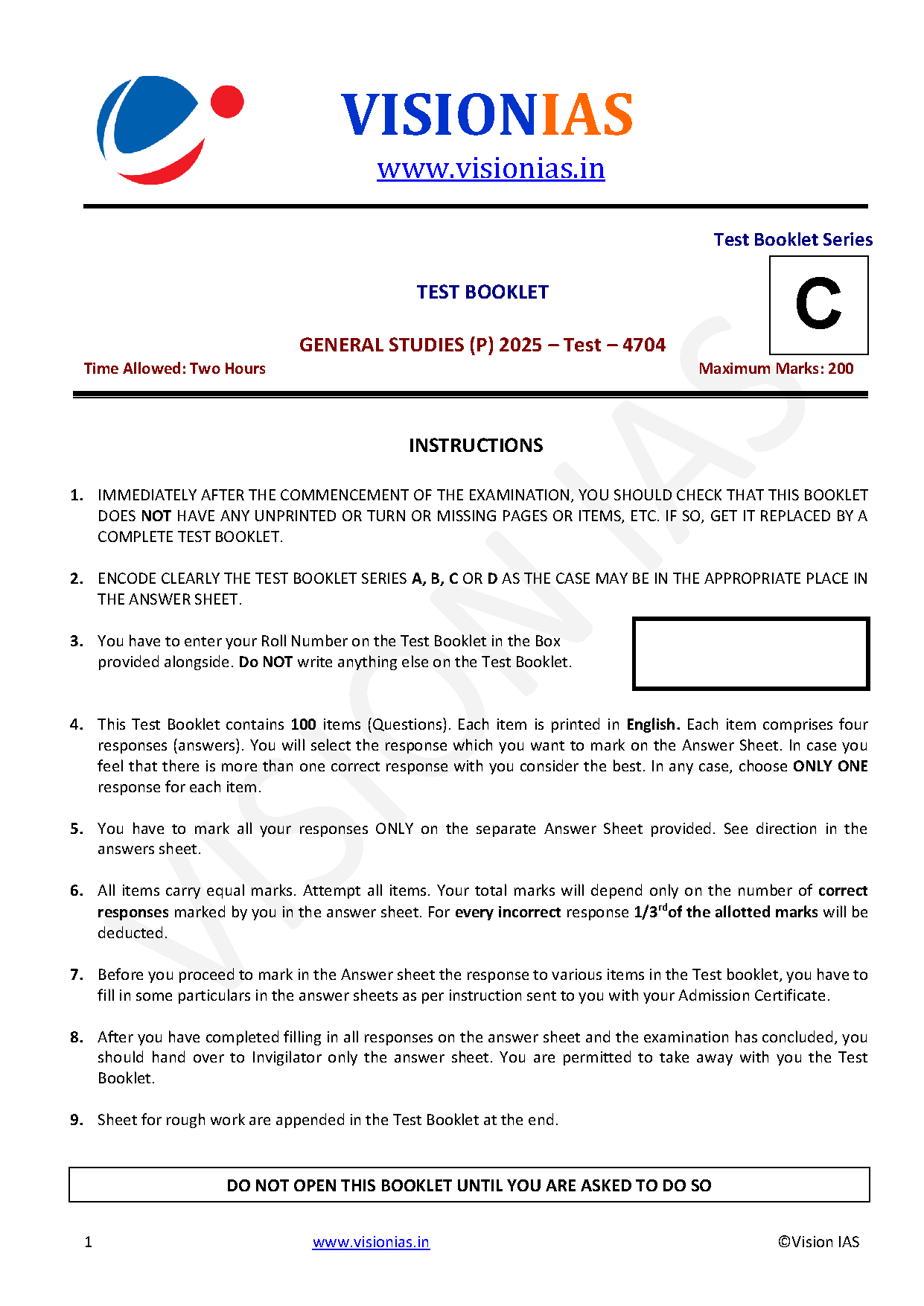 Vision IAS PT Test Series 2025 – Test 4 (4704) [B/W PRINTOUT ...