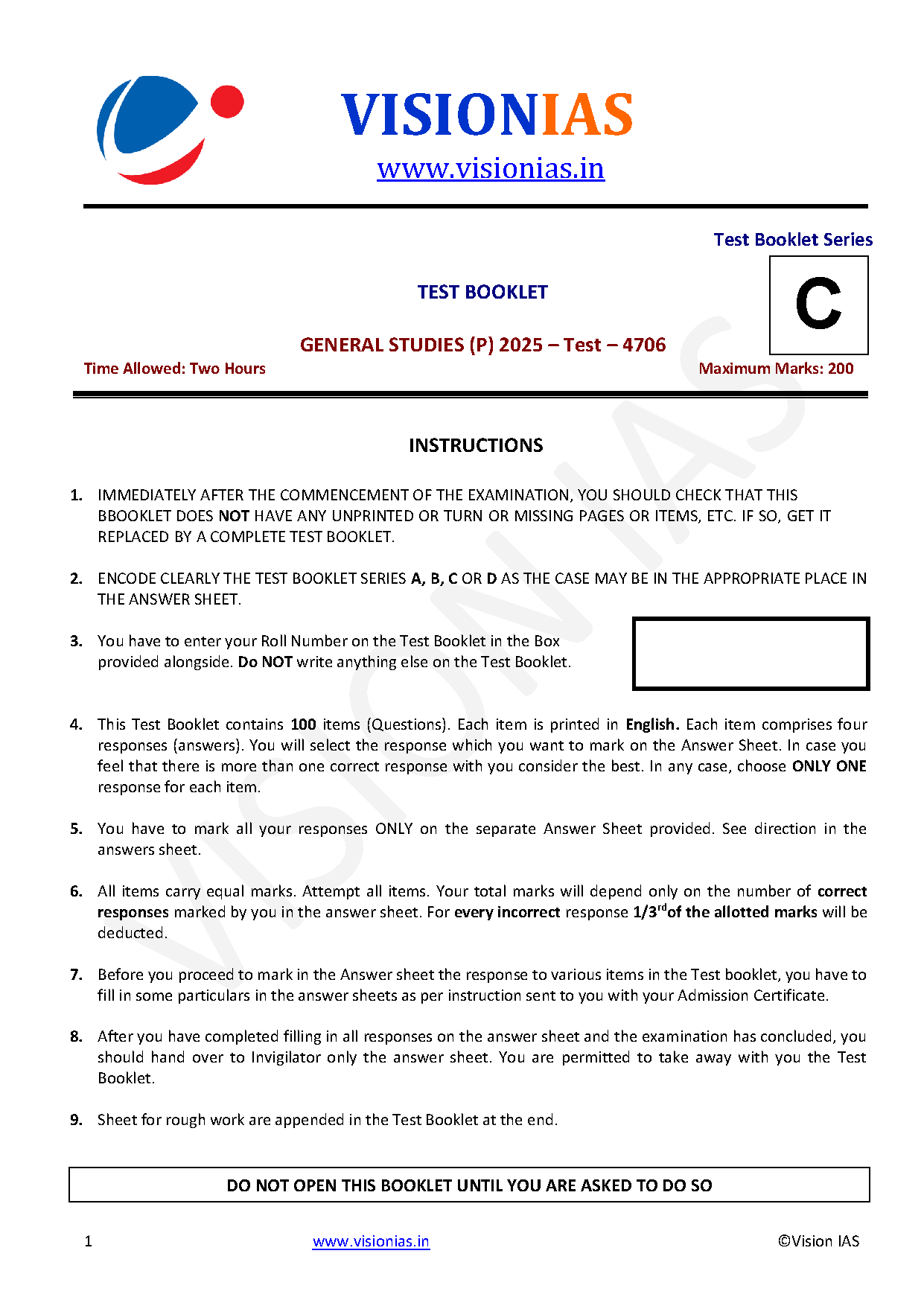 Vision IAS PT Test Series 2025 – Test 6 (4706) [B/W PRINTOUT ...