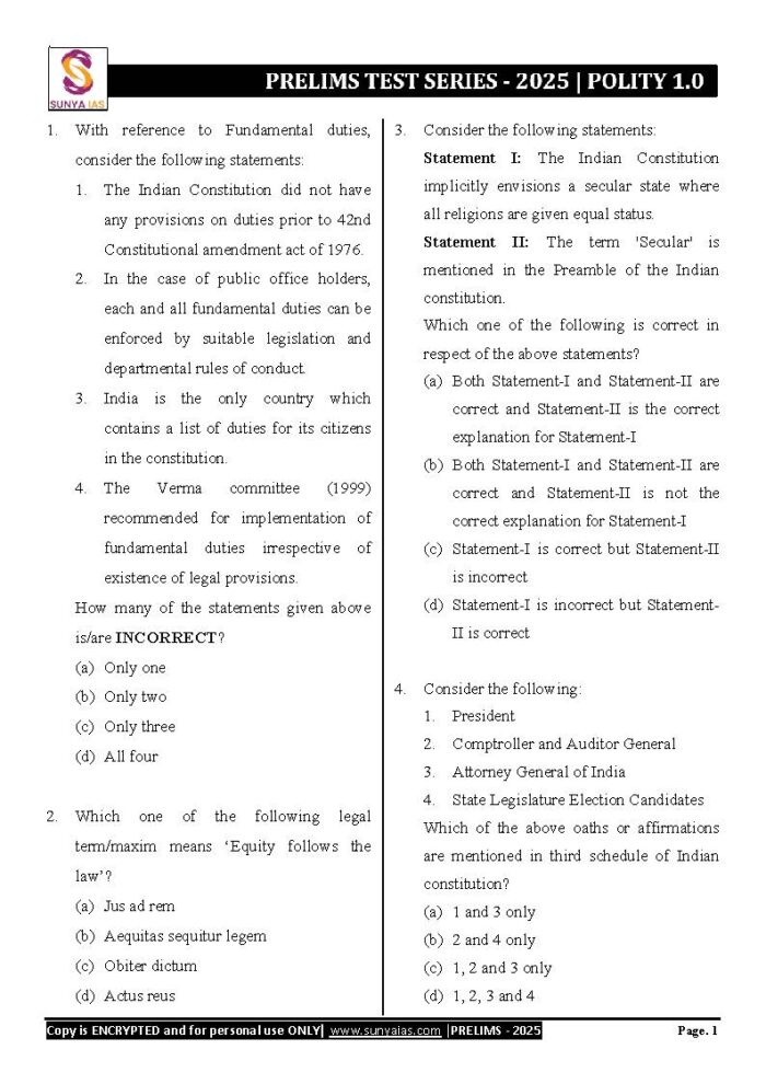 (Set) Sunya IAS Brahmastra PT Test Series 2025 – Test 1 to 5 – [B/W ...