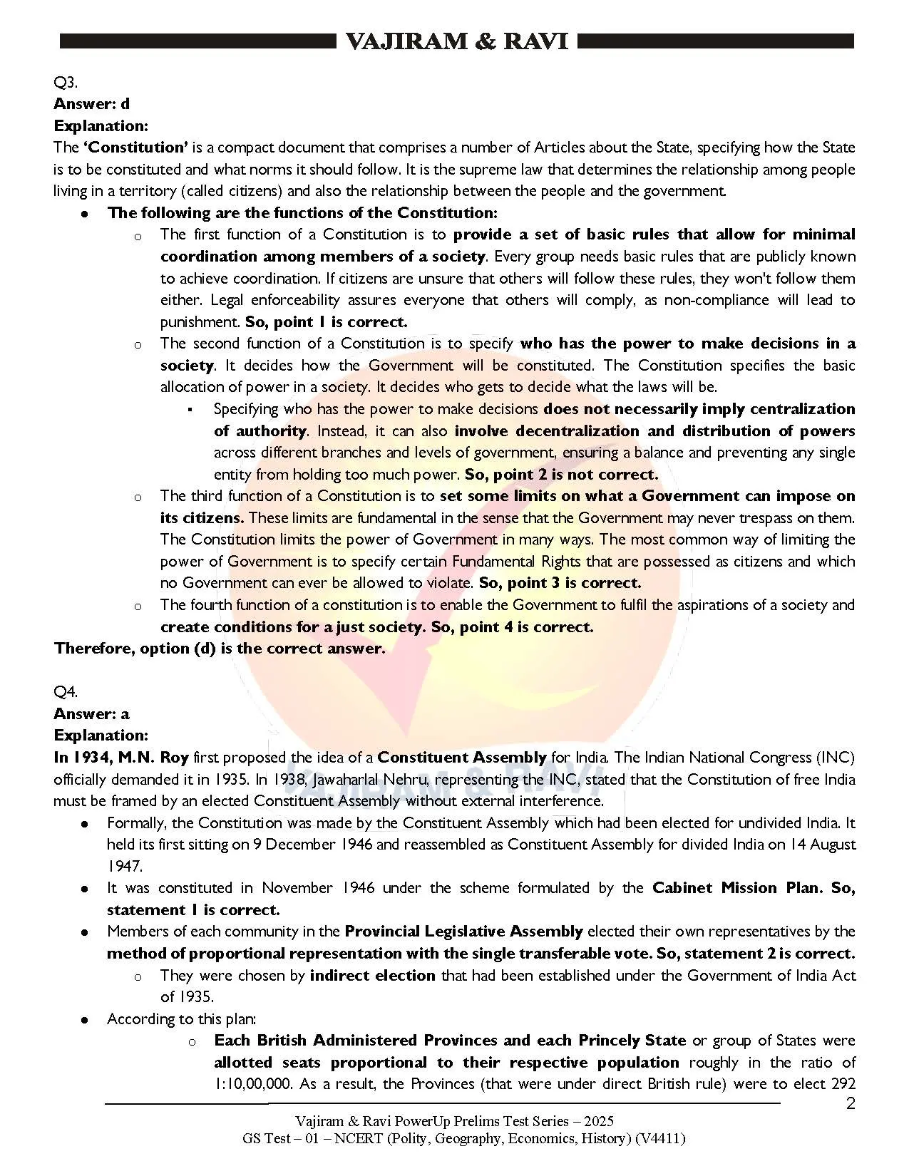 Vajiram & Ravi PowerUP Prelims 2025 Test 1 (V4411) English Medium {B/W Printout} - Image 4
