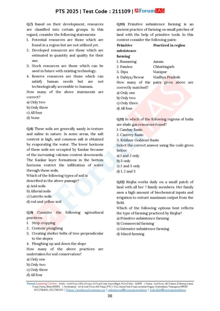 Forum IAS General Studies Batch-1 (Level-1) Prelims Test Series 01 TO ...