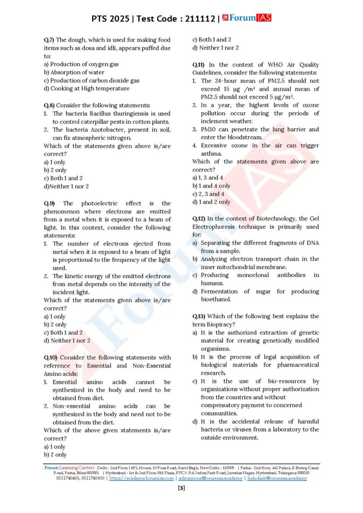 Forum IAS General Studies Batch-1 (Level-1) Prelims Test Series 01 TO ...