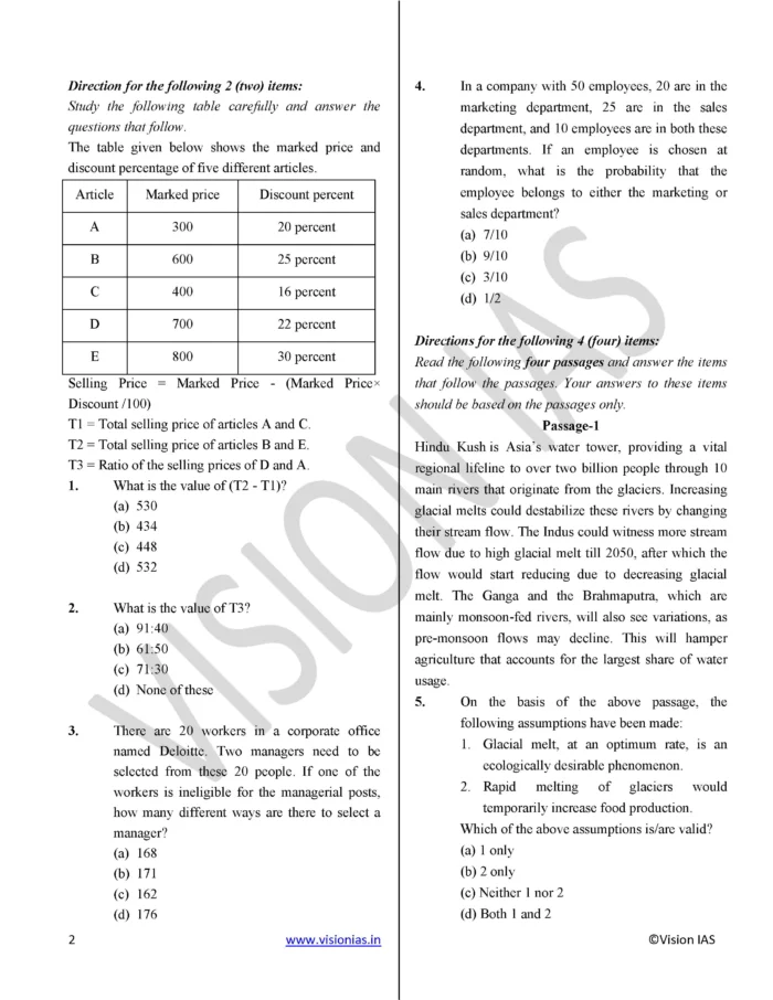(Set) Vision IAS PT CSAT Test Series 2025 – Test 1 (4736) to 5 (4740 ...
