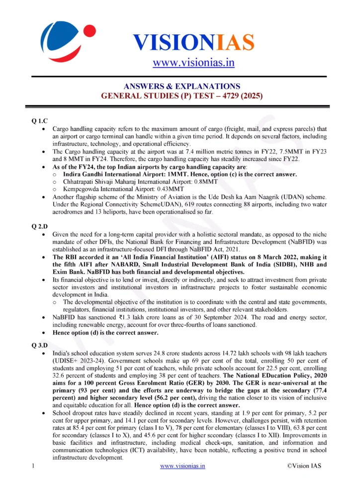 Vision IAS PT Test Series 2025 – Test 29 (4729) [B/W PRINTOUT ...