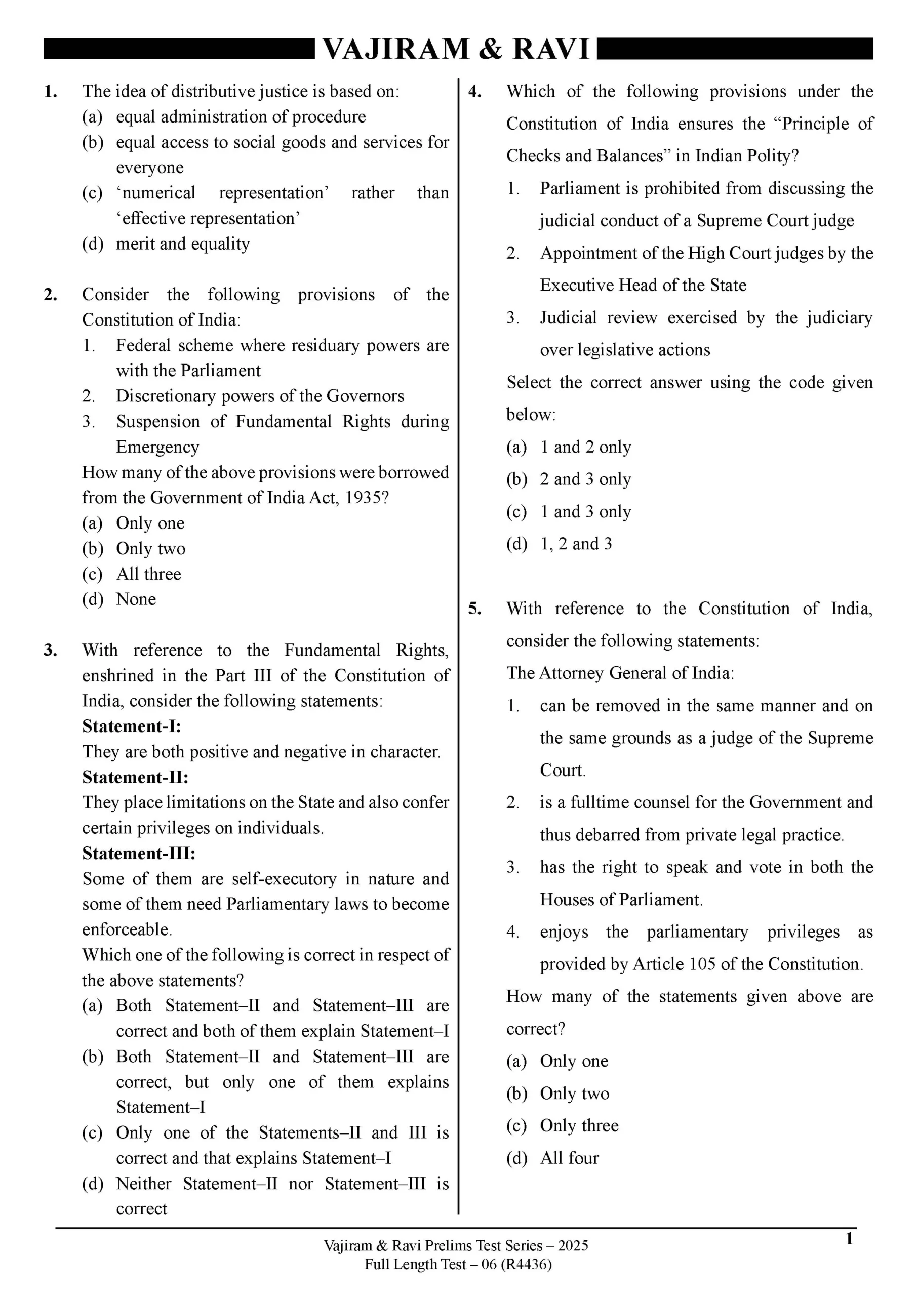 Vajiram & Ravi PowerUP Prelims 2025 Test 26 (V4436) English Medium {B/W Printout} - Image 2