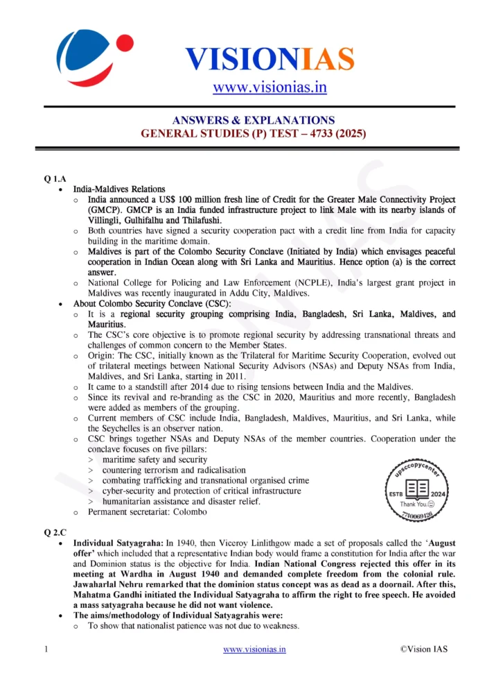 Vision IAS PT Test Series 2025 – Test 33 (4733) [B/W PRINTOUT ...