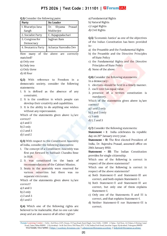 (Set) Forum IAS PT Test Series 2026 Level – 1 – Test 1 (311101) To Test ...