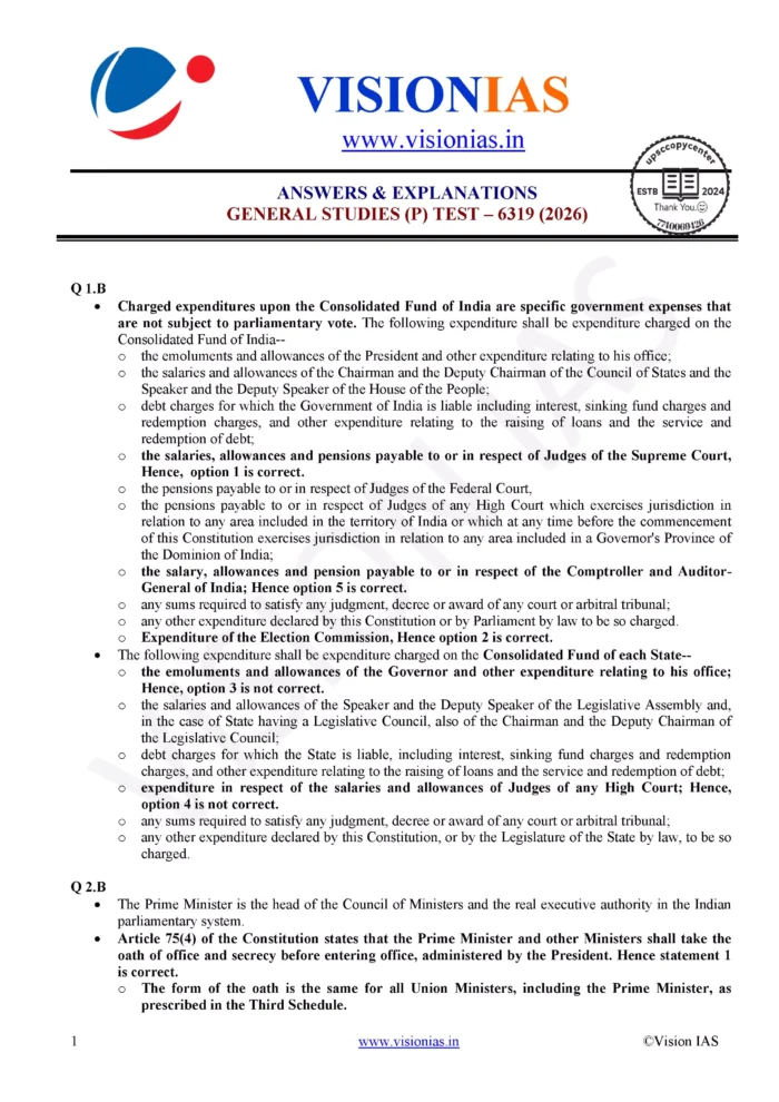 (Set) Vision IAS PT Test Series 2026 – Test 6 (6315) To Test 10 (6319 ...