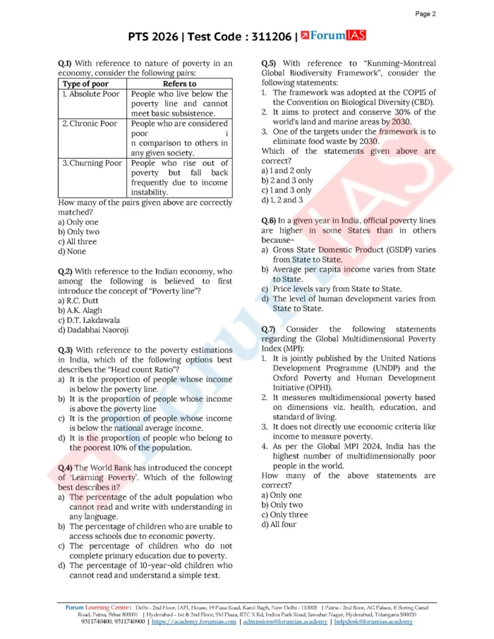(Set) Forum IAS PT Test Series 2026 Level – 2 – Test 6 (311206) To Test ...