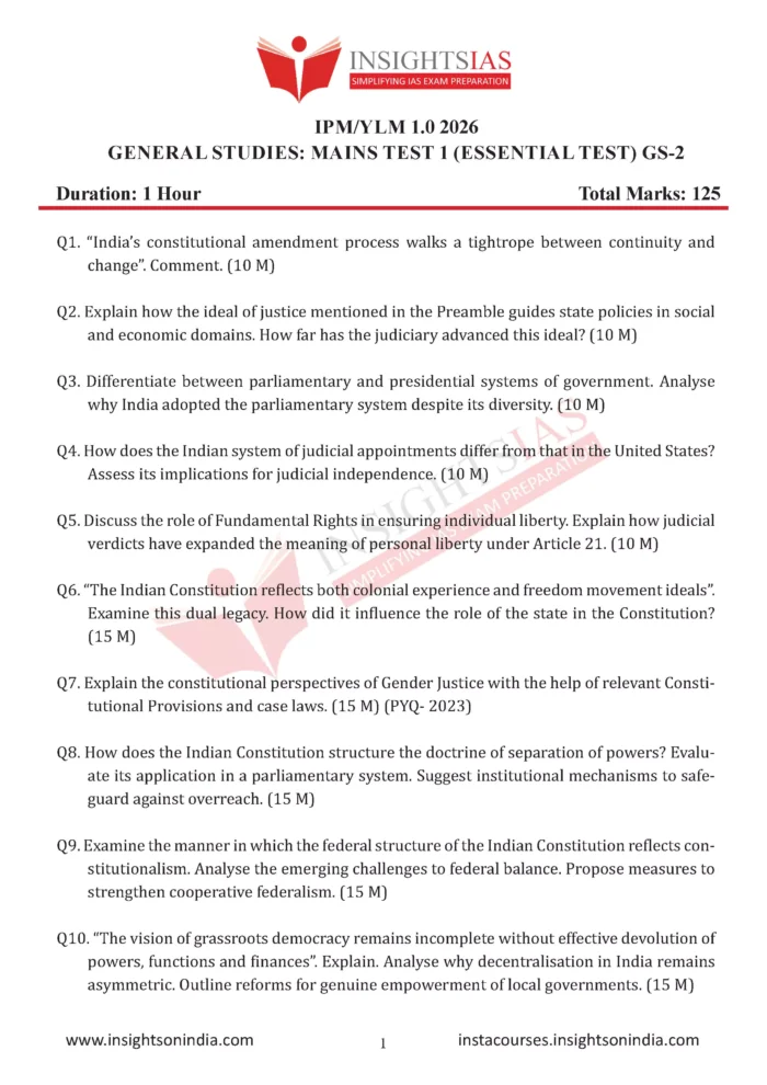 INSIGHT IAS MAINS TEST SERIES 2026 – TEST 1 TO 10 – ENGLISH MEDIUM ...