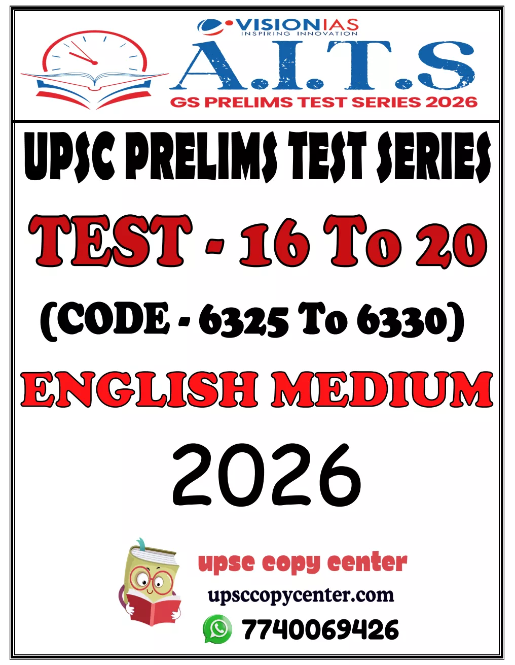 (Set) Vision IAS PT Test Series 2026 – Test 16 (6325) To Test 20 (6330) – Eng Medium – Xerox
